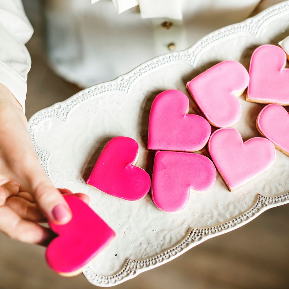 Pink heart shaped cookie pastries