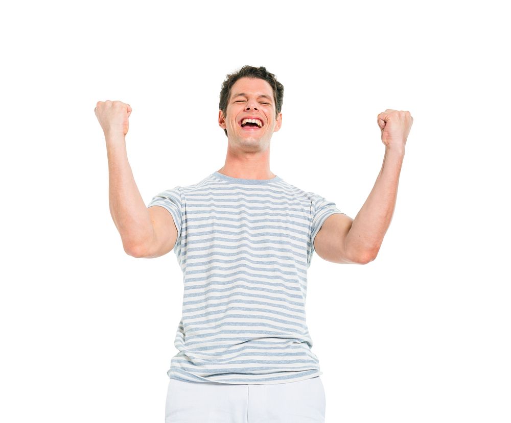 Cheerful Casual Man Celebrating Victory