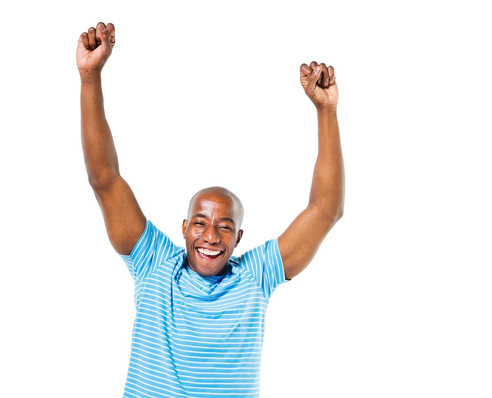 Cheerful Casual African Man Celebrating