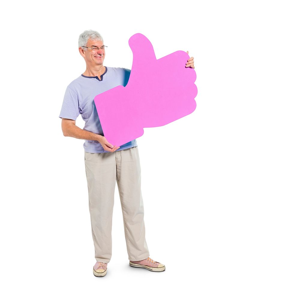 Mature Adult Holding Thumbs Up Symbol