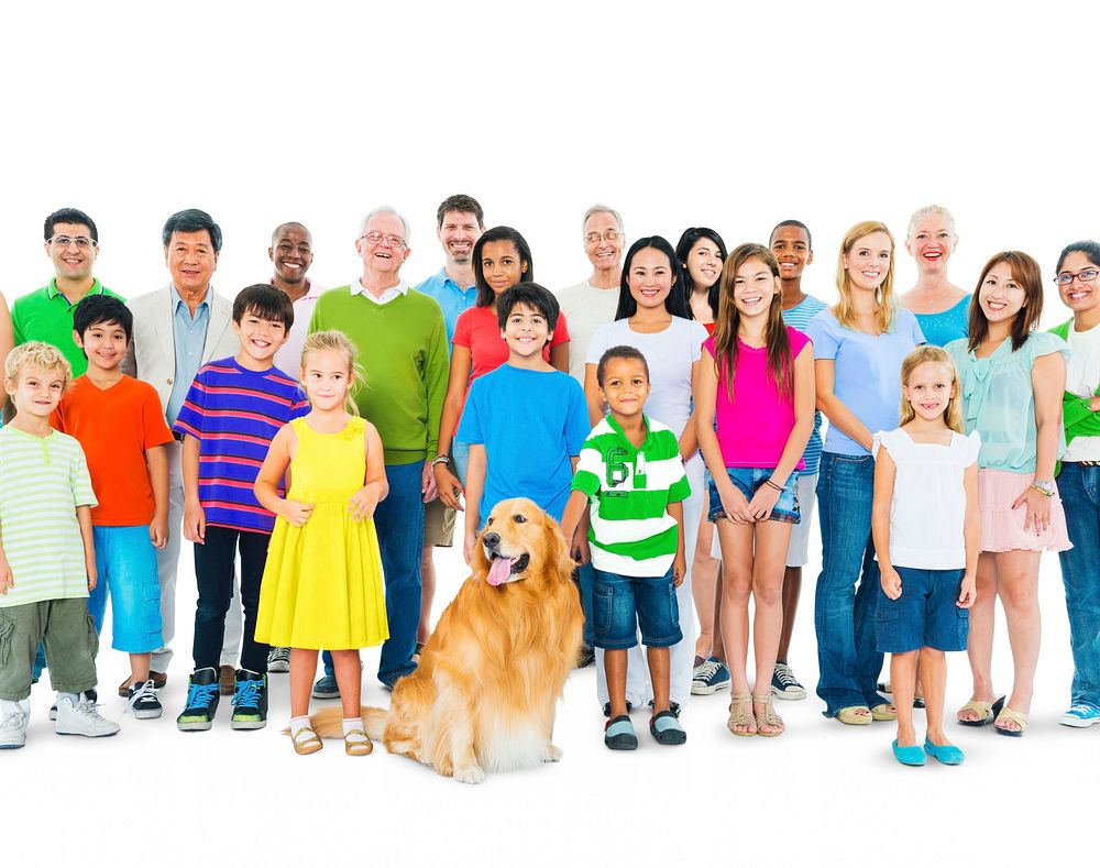 Multi-ethnic group of mixed age people together as one family.