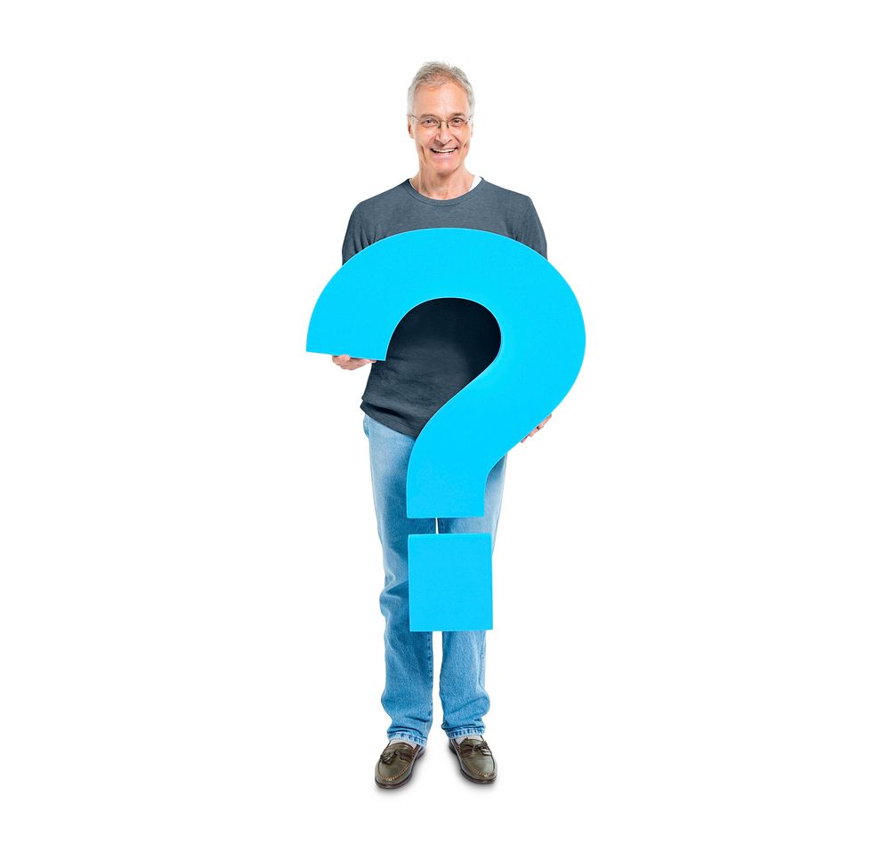 A Casual Man Holding a Blue Question Mark