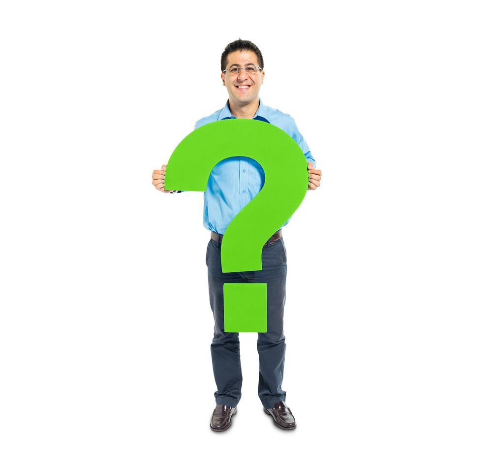 A Smart Casual Man Holding a Green Question Mark