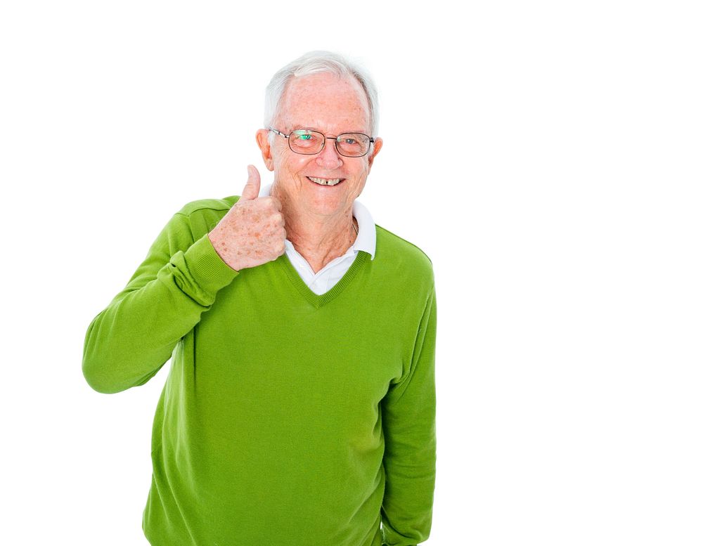 A Cheerful Casual Old Man Giving a Thumbs Up