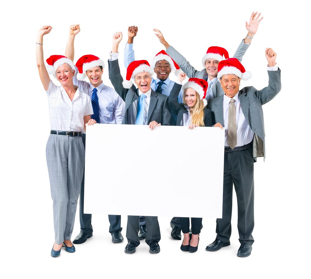 Group of Business People Celebrating and Holding Placard