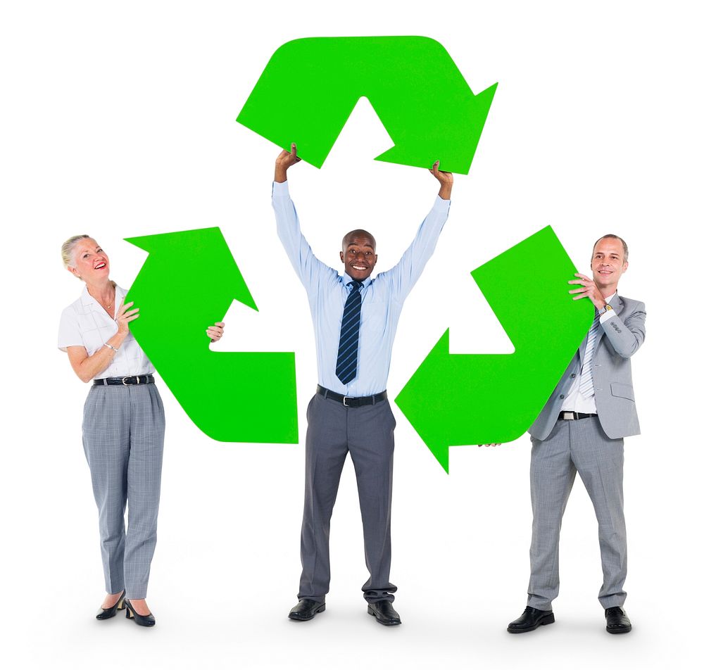 Business people with recycle sign