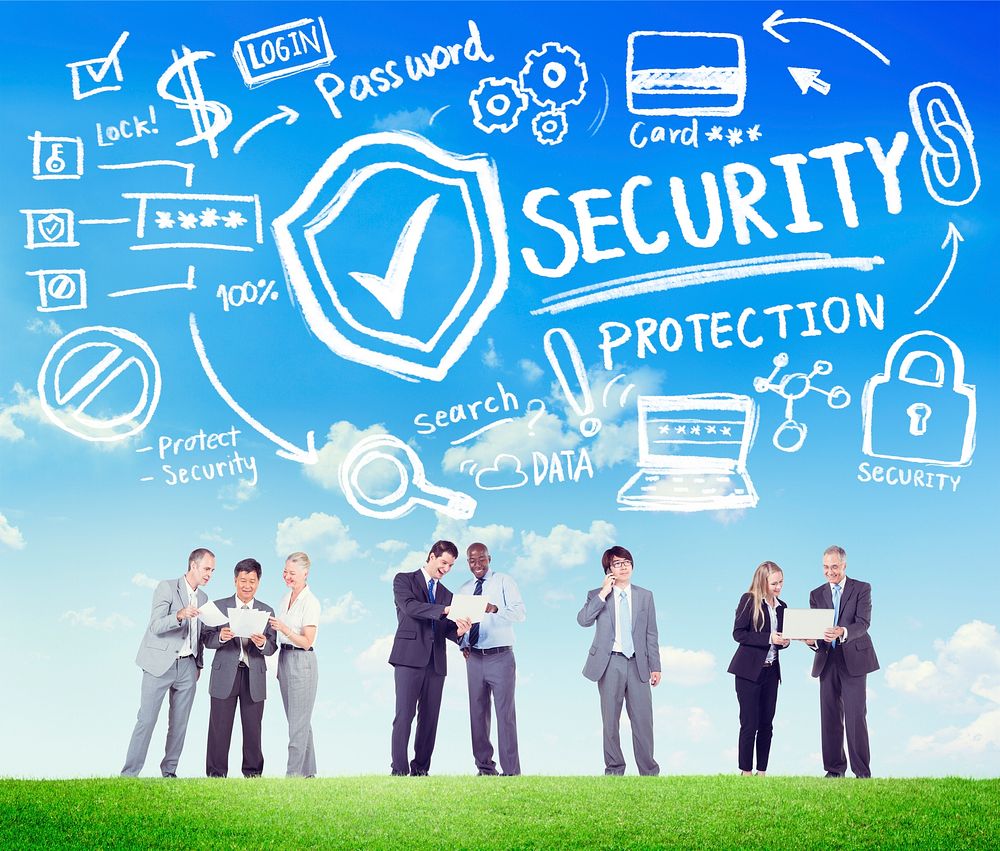 Ethnicity Business People Discussion Digital Security Protection Concept