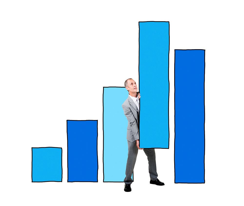 Business Man Supporting Bar Graph