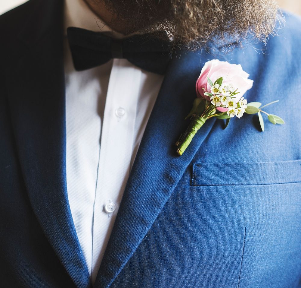 Groom in Navy Blue Tuxedo Wedding Marriage Ceremony
