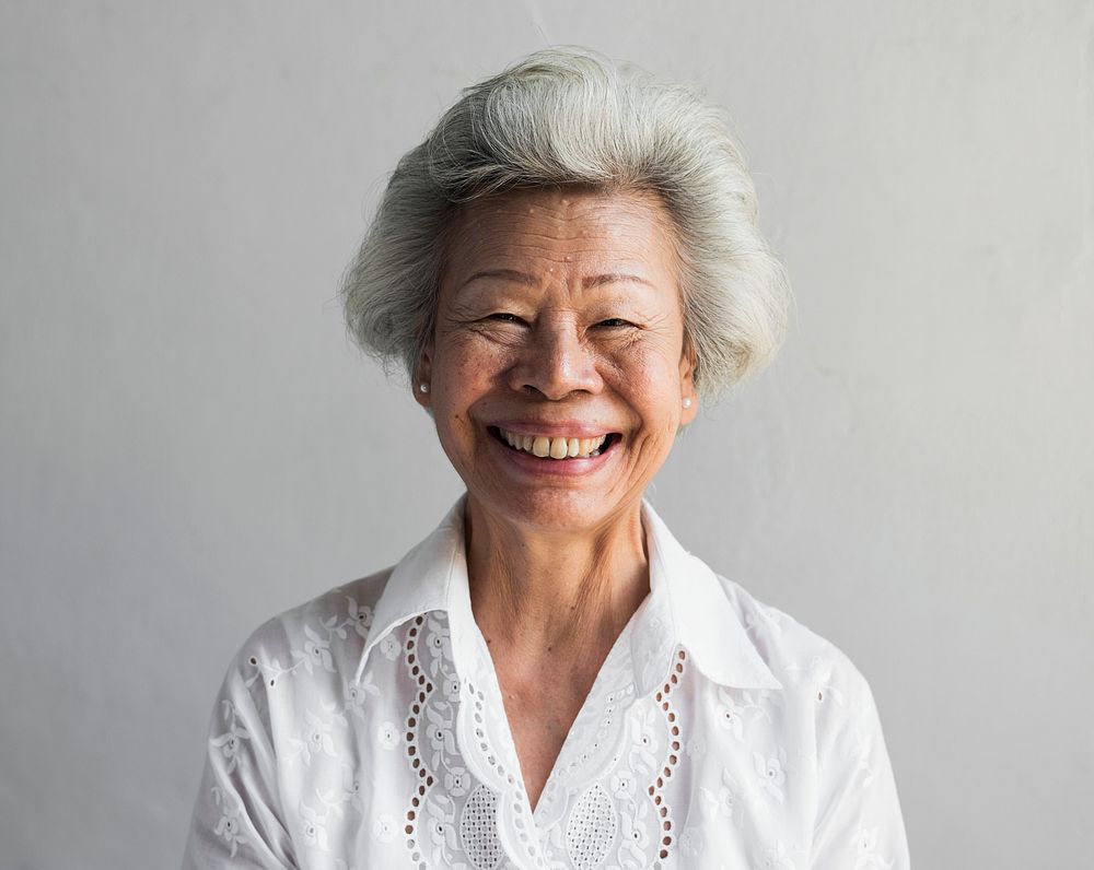 Elderly asian woman smiling face expression portrait