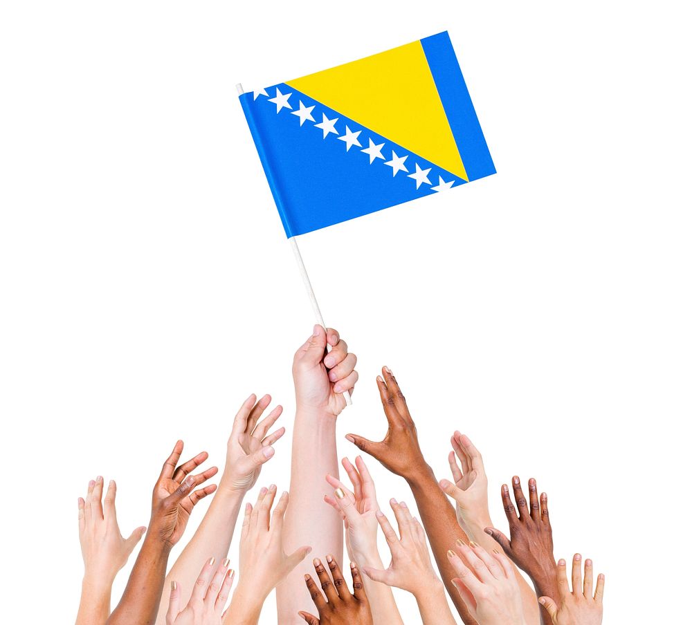 Multi-Ethnic Arms Raised for the Flag of Bosnia