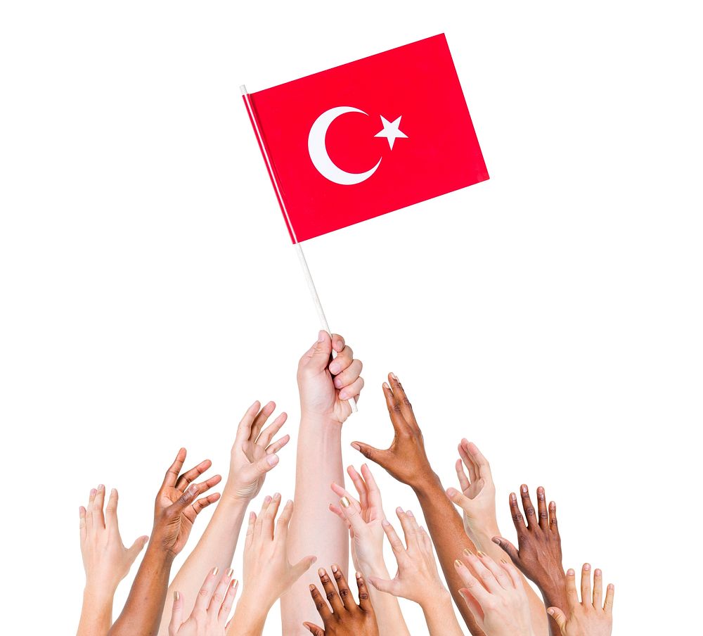 Multi-Ethnic Arms Raised for the Flag of Turkey