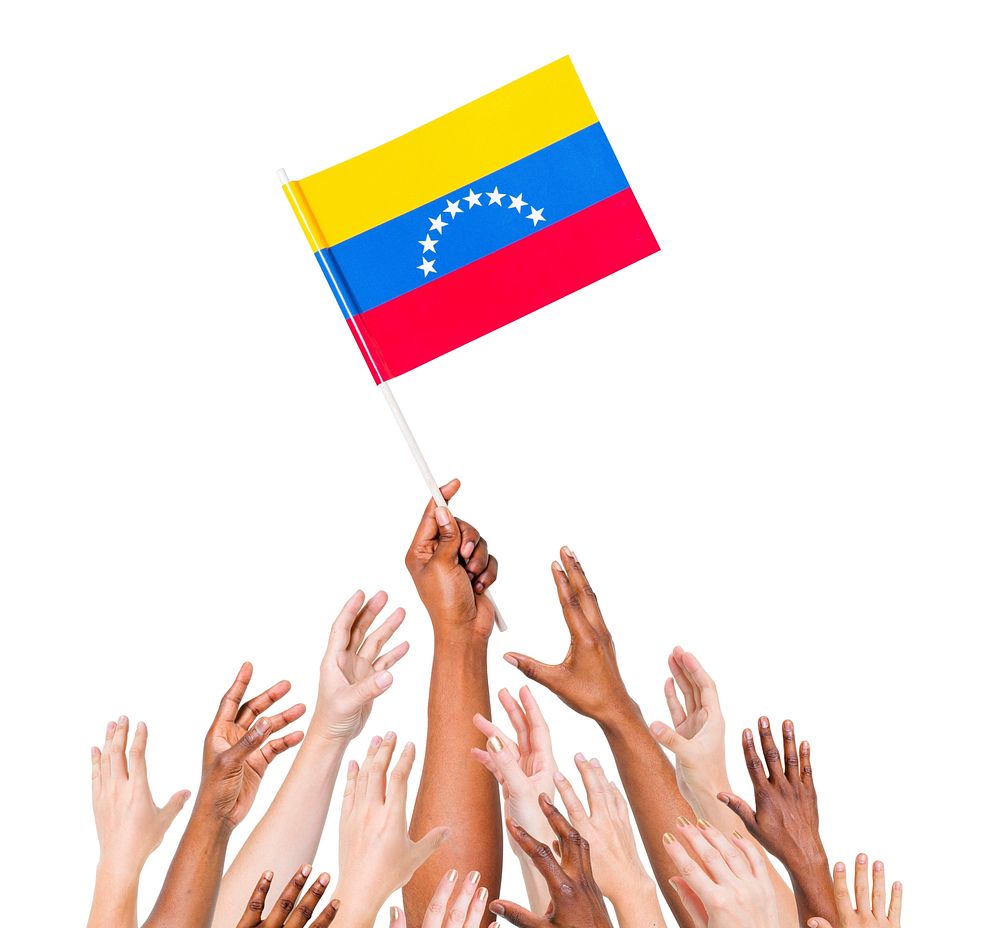 Multi-Ethnic Arms Raised for the Flag of Venezuela