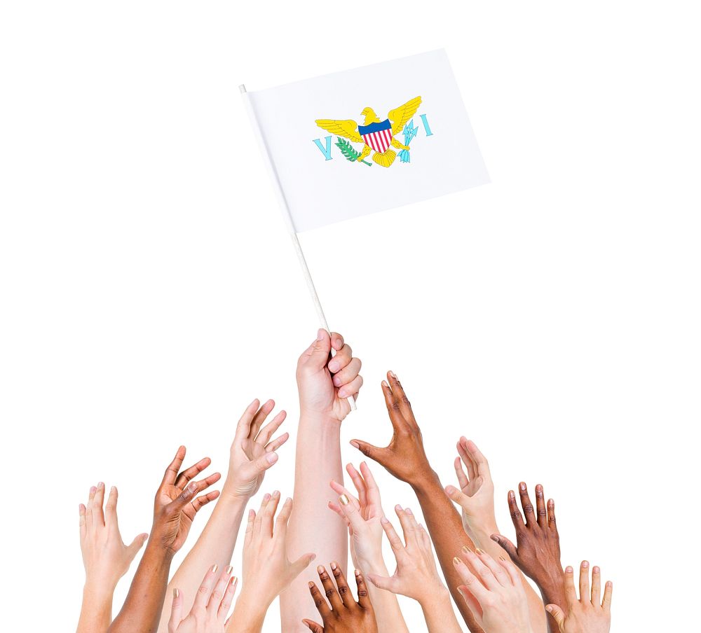 Multi-Ethnic Arms Raised for the Flag of Virgin Islands