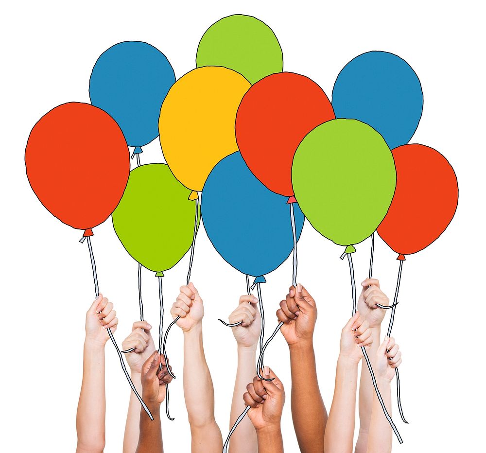 Multi-Ethnic Group of Hands Holding Ballons