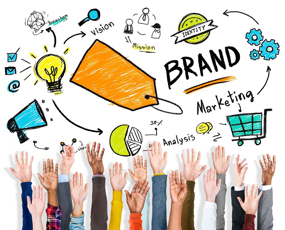DIverse Hands Raised Isolated Marketing Brand Concept