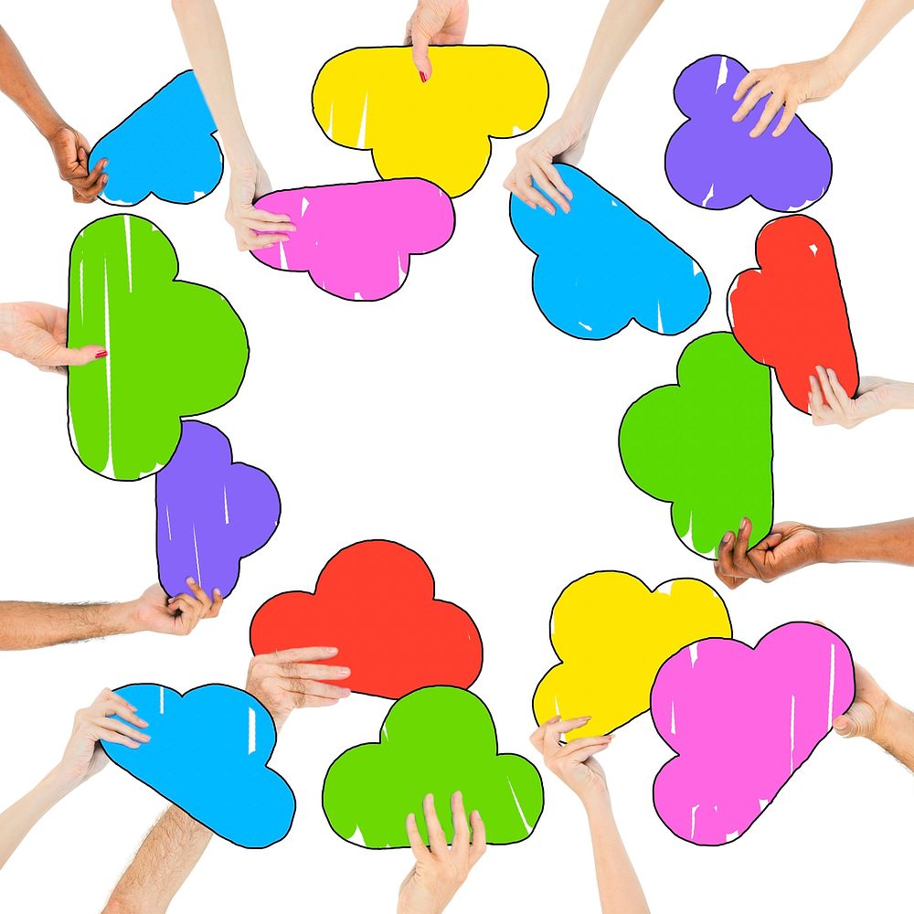 Multi-Ethnic Group of People and Colorful Speech Bubbles