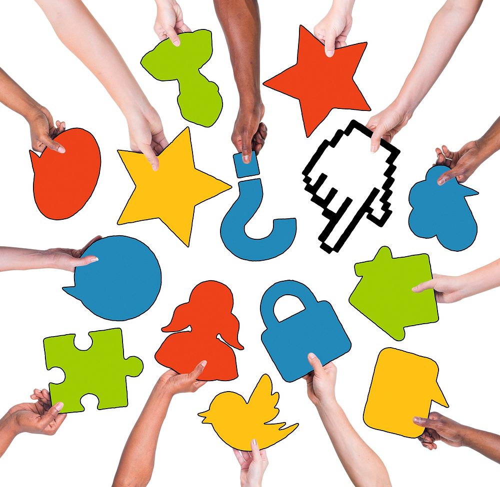 Group of People Holding Social Networking Symbols