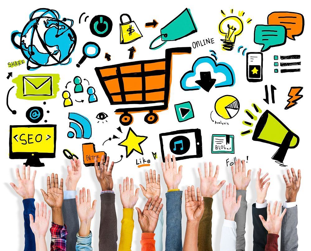 Diversity Hands Online Marketing Commerce Volunteer Support Concept