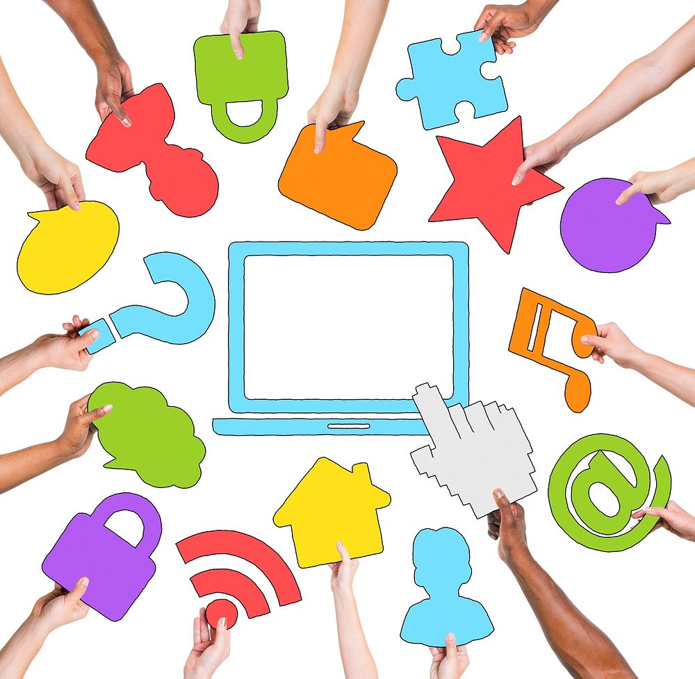 Multi-Ethnic Group of Hands and Internet Concept