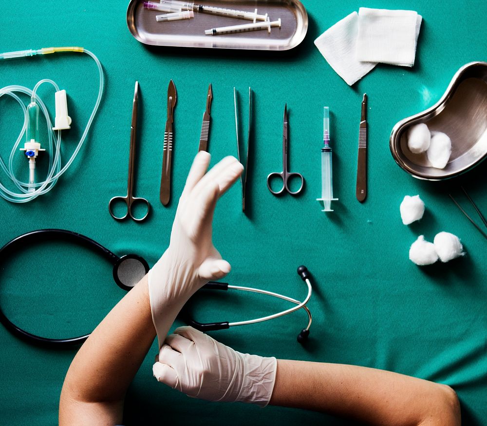Flatlay of medical equipment for surgery