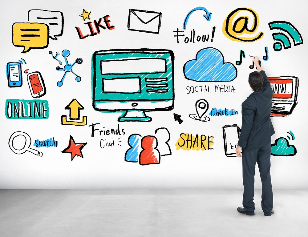 Silhouette Businessman Marketing Strategy Social Media Concept