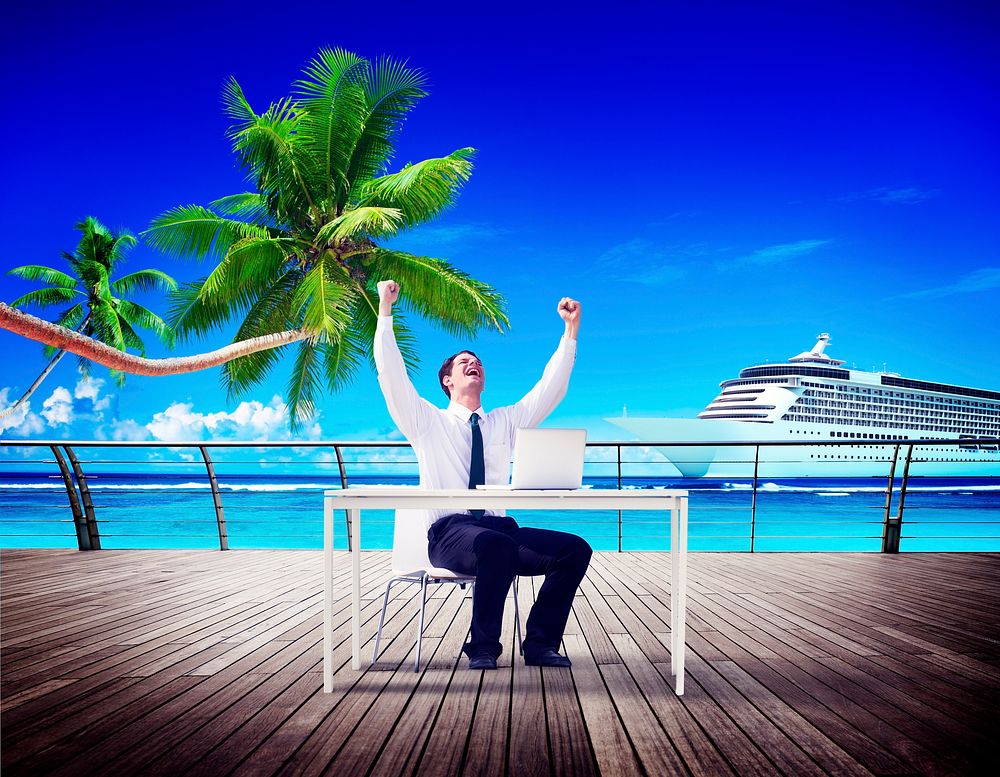 Businessman Business Travel Beach Working Success Concept