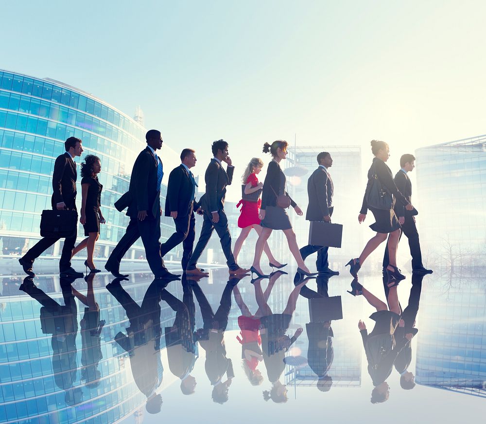 Group of Business People Walking Back Lit Concept