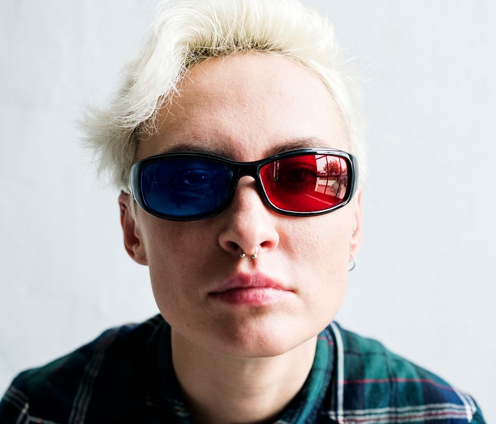 Caucasian woman wearing 3D glasses