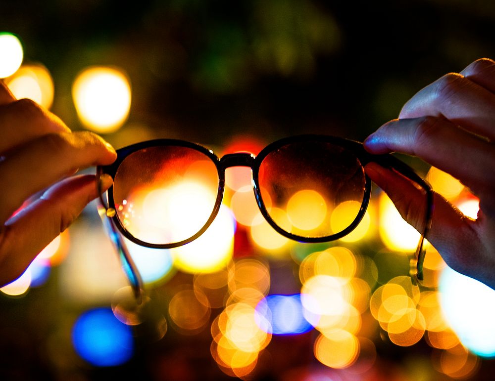Eyeglasses with blurred lights background