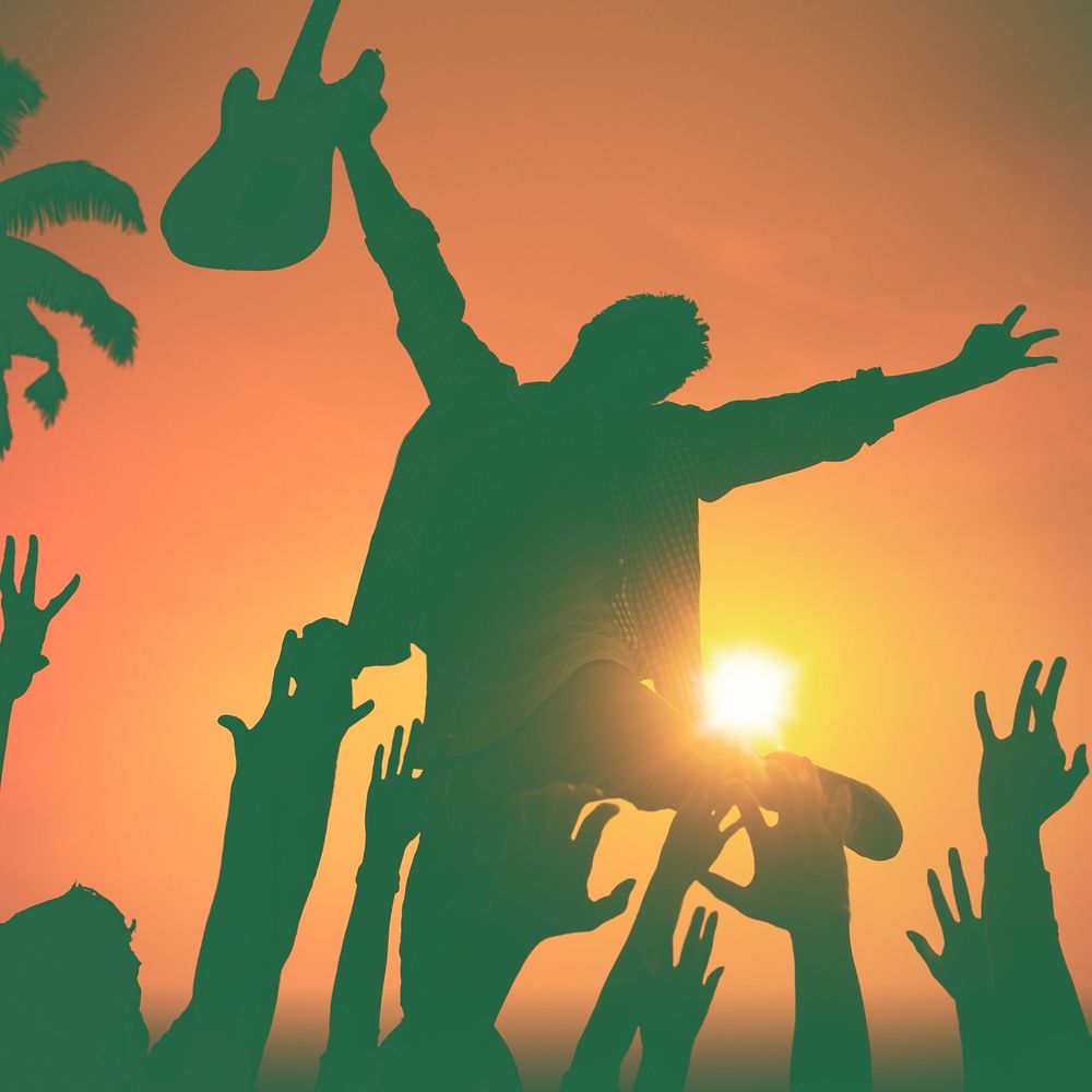 Silhouettes of People in Music Festival by the Beach Concept