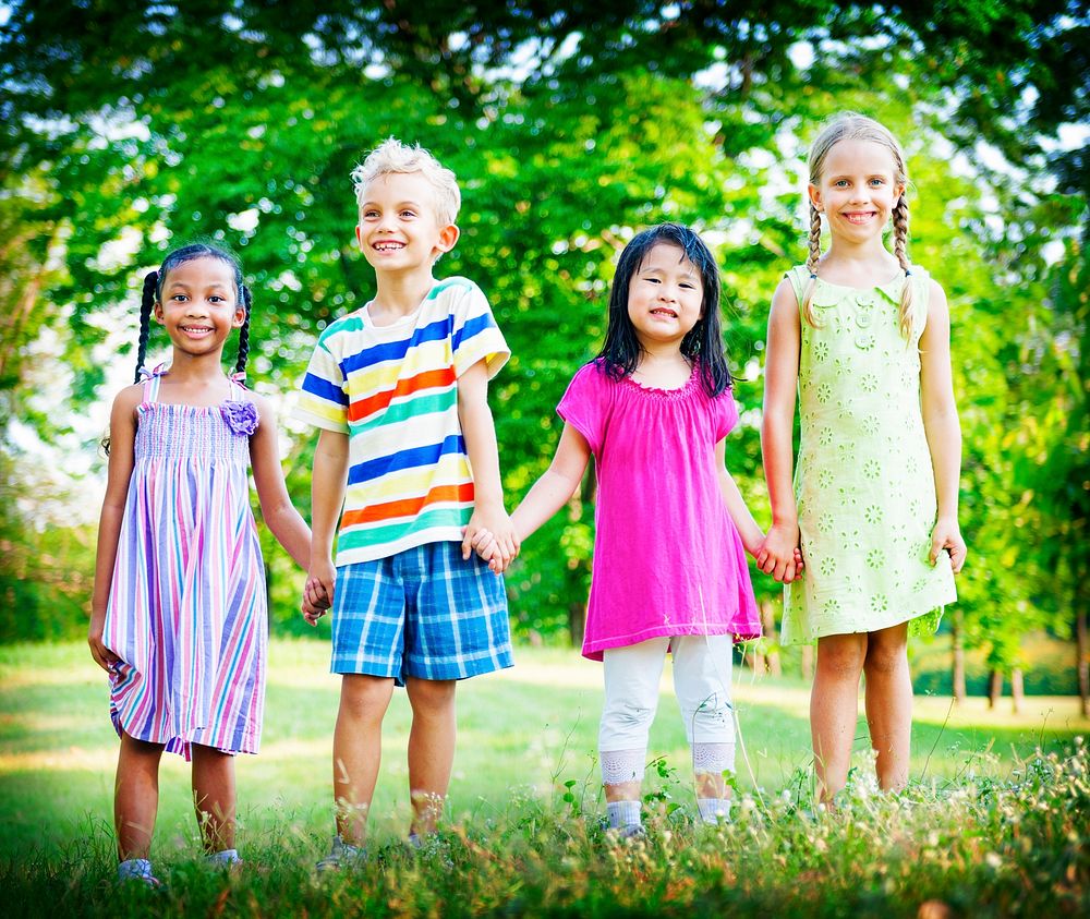 Friendship Children Kids Playing Outdoors Concept