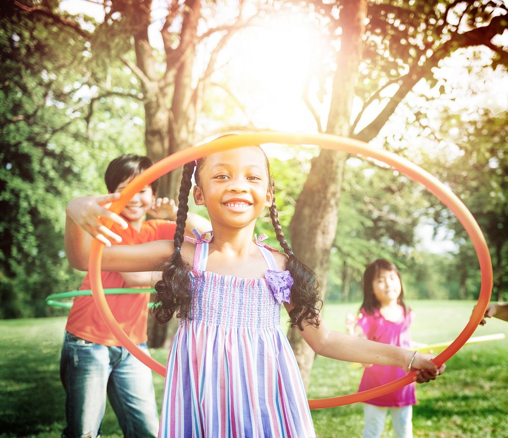 Children Playing Hoop Cheerful Exercise Concept