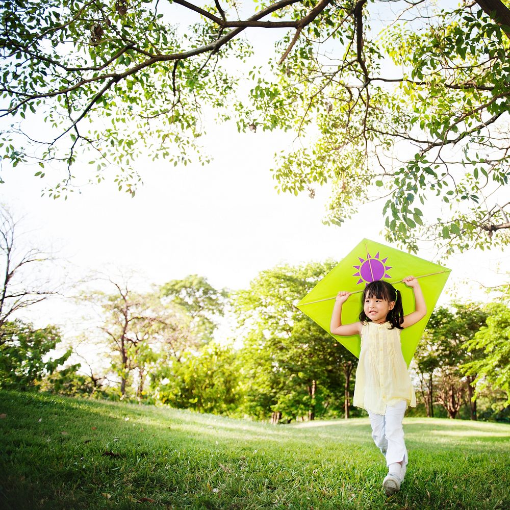 Girl Kite Casual Child Happiness Leisure Summer Concept