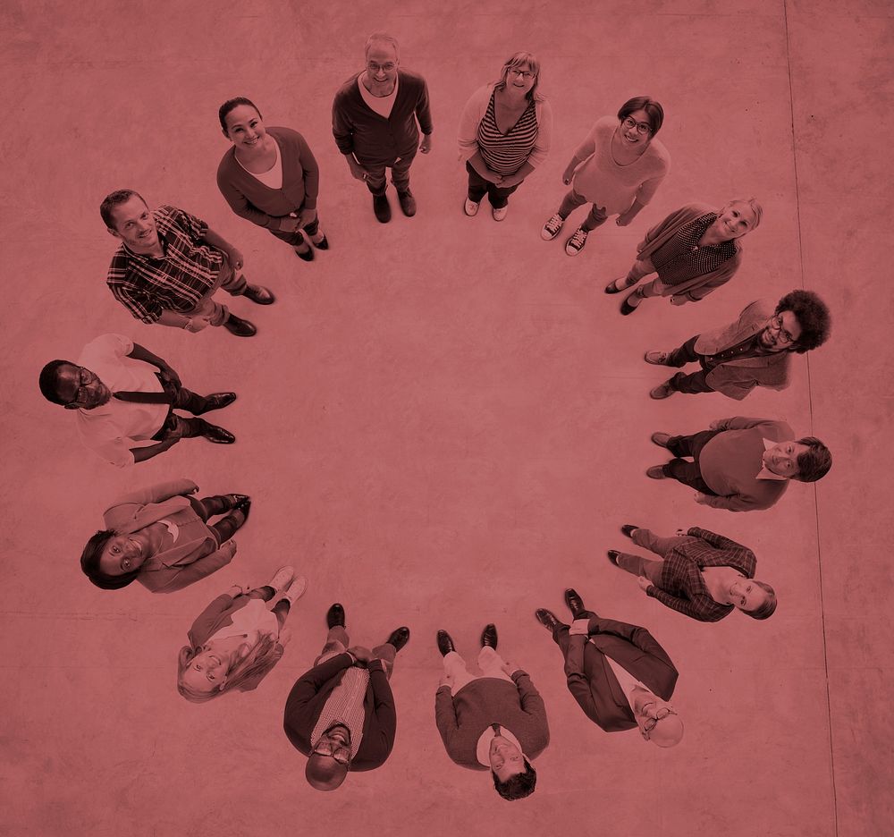 Aerial View of Multiethnic People Forming Circle Concept