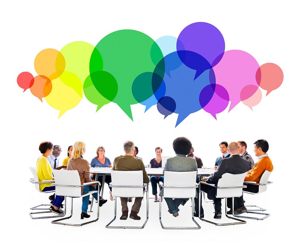 Multiethnic People in a Meeting with Speech Bubbles