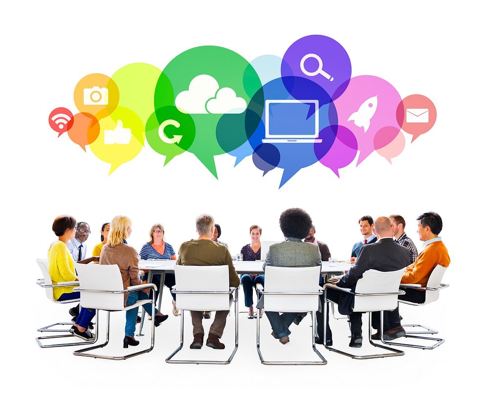 Multiethnic People in a Meeting with Social Media Symbols