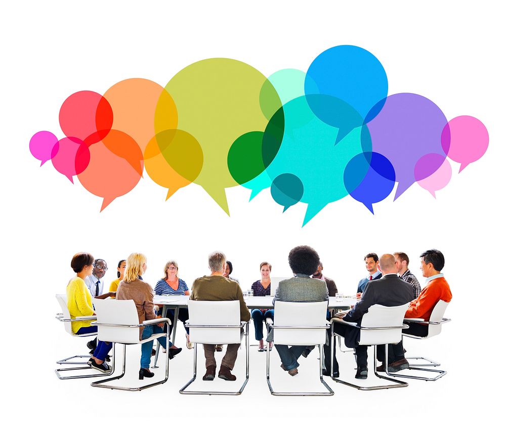 Multiethnic People in a Meeting with Speech Bubbles