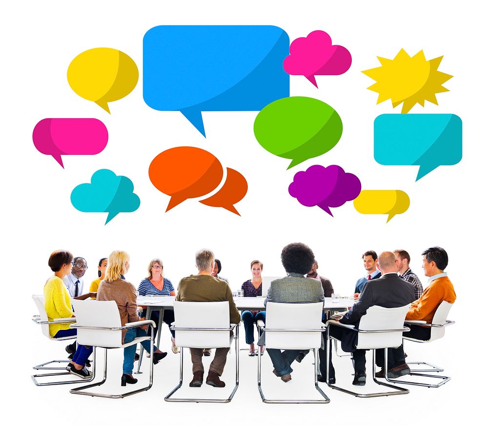 Multiethnic Group in a Meeting with Speech Bubbles