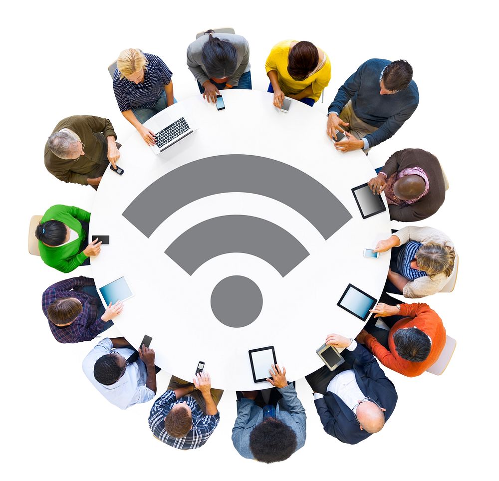 Multiethnic Group of People with Wifi Technology Concept