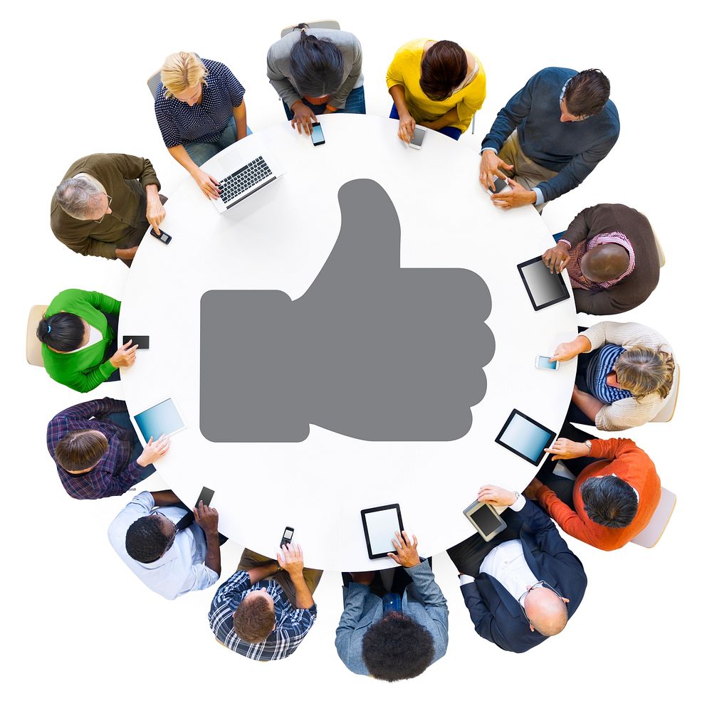Diverse People Using Digital Devices with Thumbs Up Symbol
