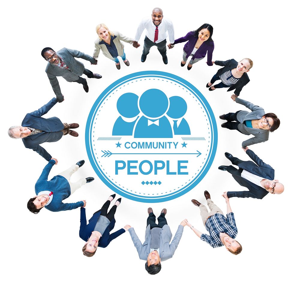Cheerful Business People Holding Hands Forming a Circle