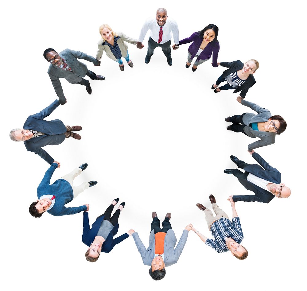 Cheerful Business People Holding Hands Forming a Circle