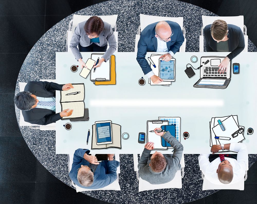 Group of Business People Meeting in Photo and Illustration