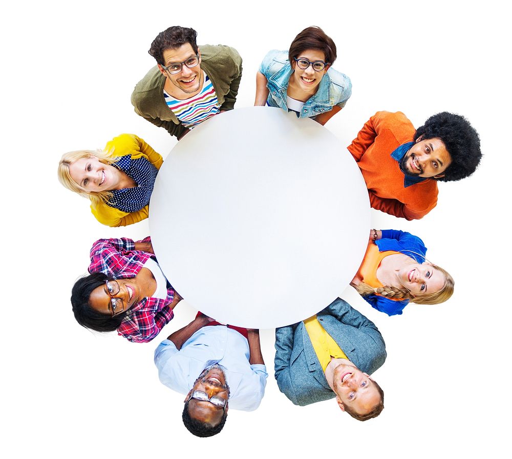 Group of Diverse People Carrying a White Circle
