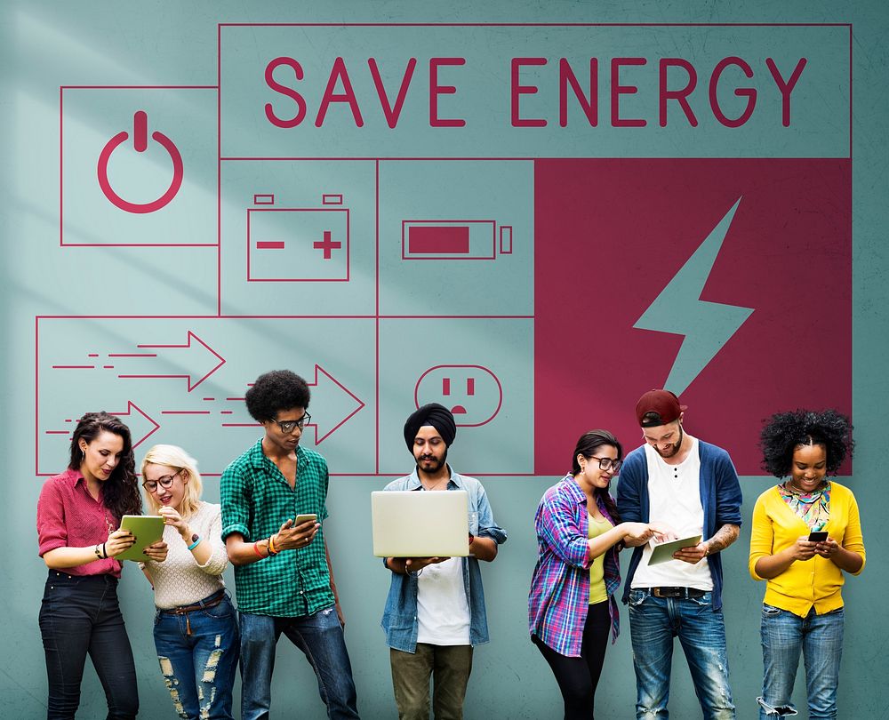 People with energy saving sustainability power generation campaign