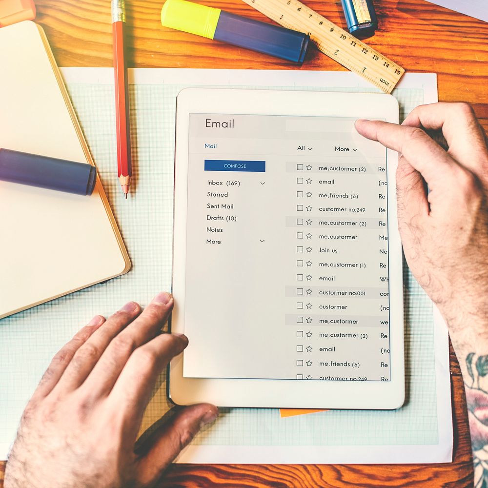 Tablet Emails Book Workspace Concept