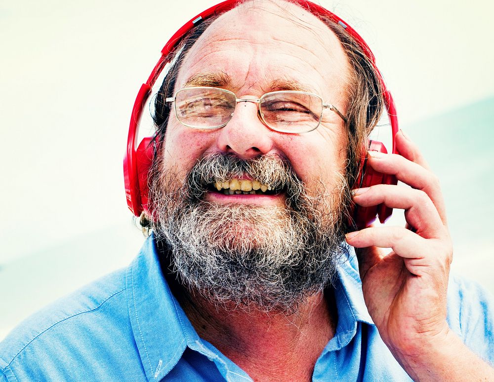 Man Headphones Listening Music Happiness Concept