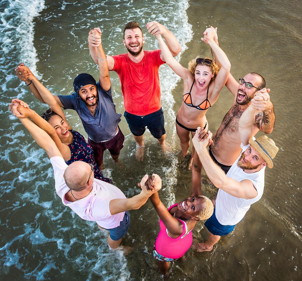 Group of diverse friends at a beach
