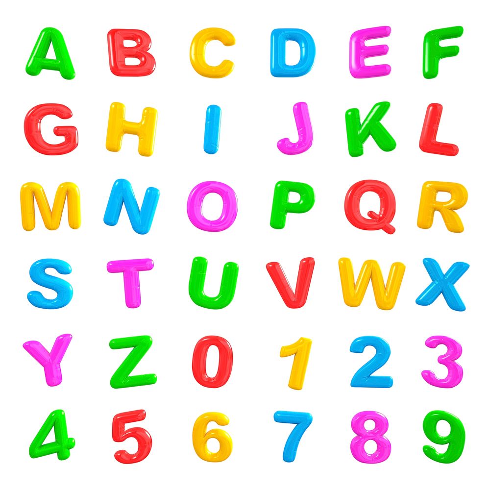 English multi coloured alphabet and number.